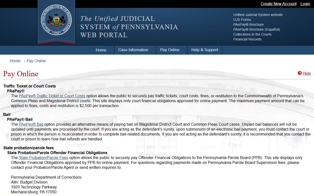 Mifflin County court dockets UJS online payment overview