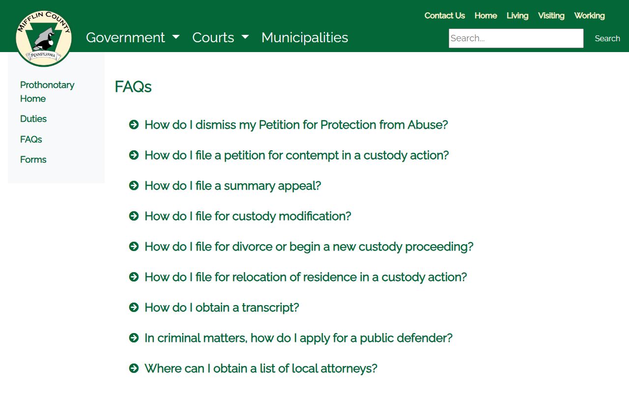 Mifflin County court records filing FAQ and public access questions