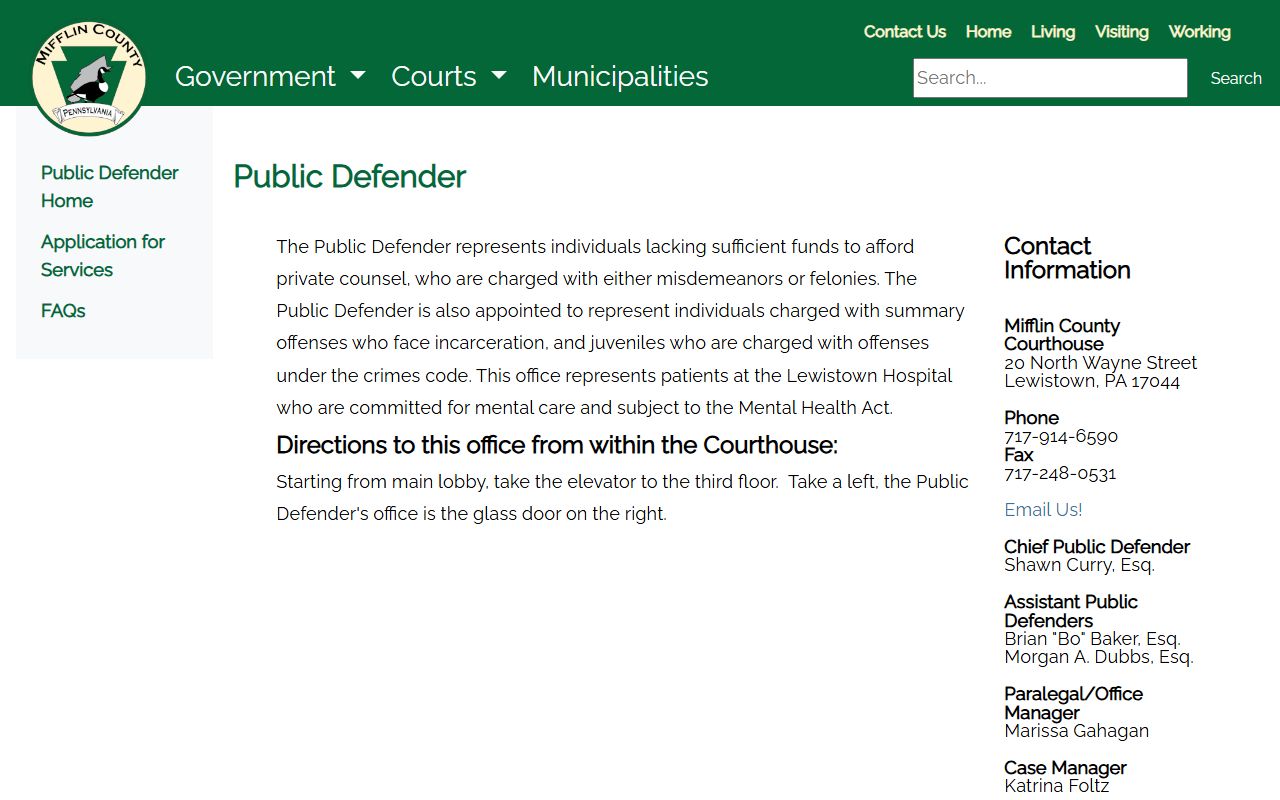 Mifflin County criminal court records Public Defender office