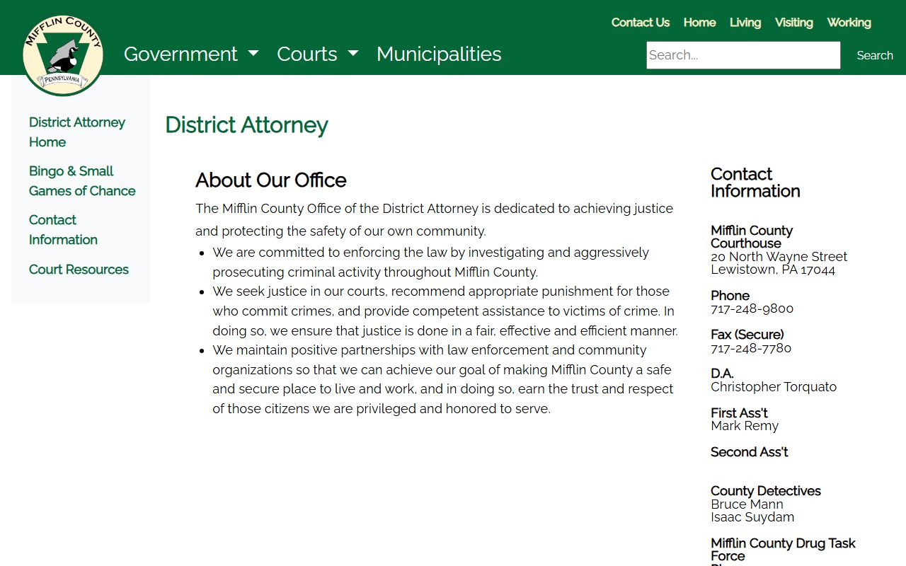 Mifflin County criminal court records District Attorney office