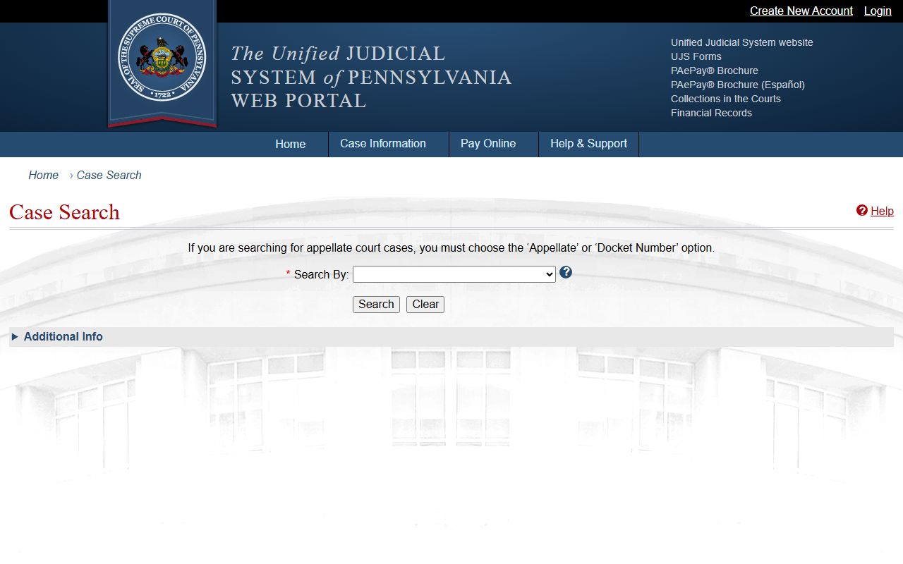 Mifflin County criminal court records UJS case search portal
