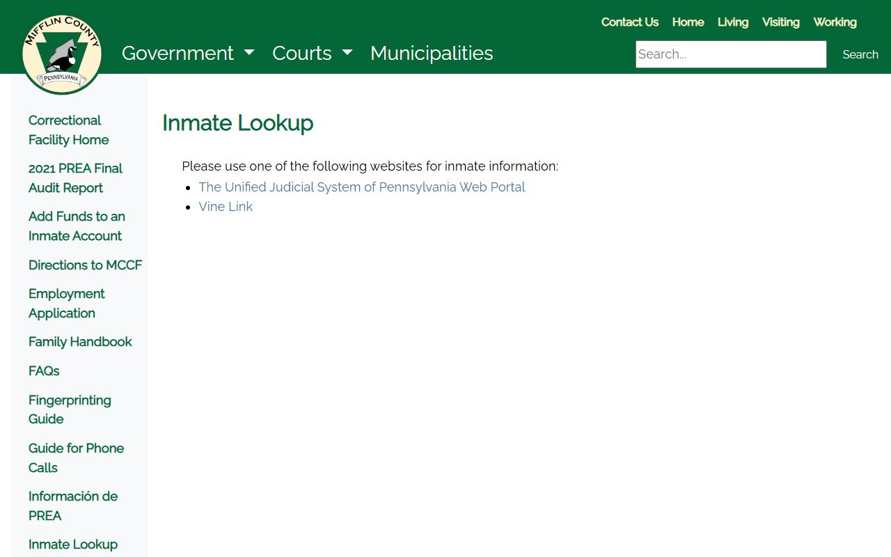 Mifflin County inmate records county inmate lookup source