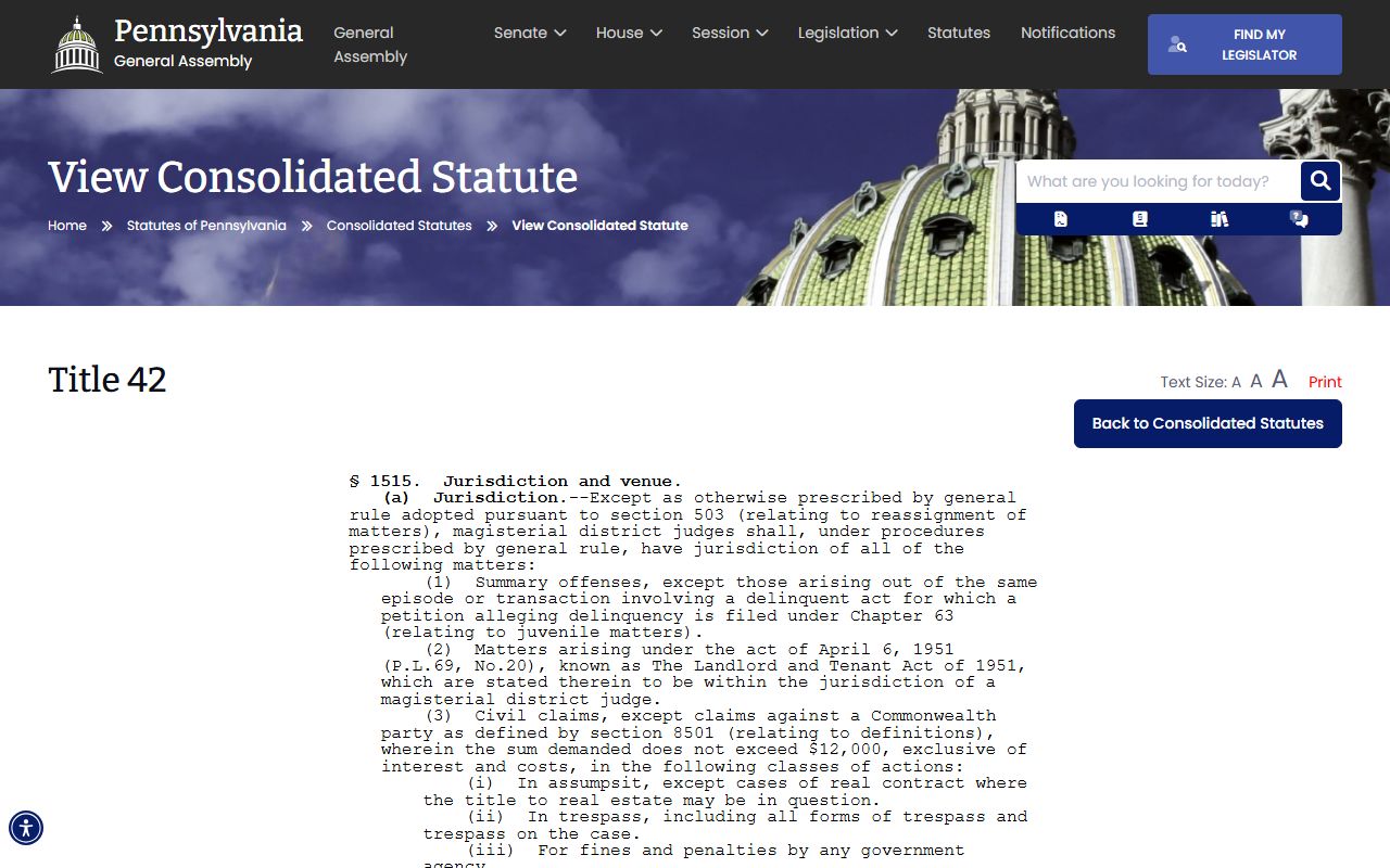 Mifflin County traffic court records magisterial district judge jurisdiction statute source